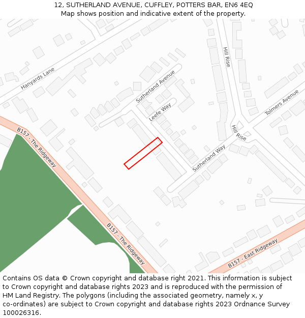 12, SUTHERLAND AVENUE, CUFFLEY, POTTERS BAR, EN6 4EQ: Location map and indicative extent of plot