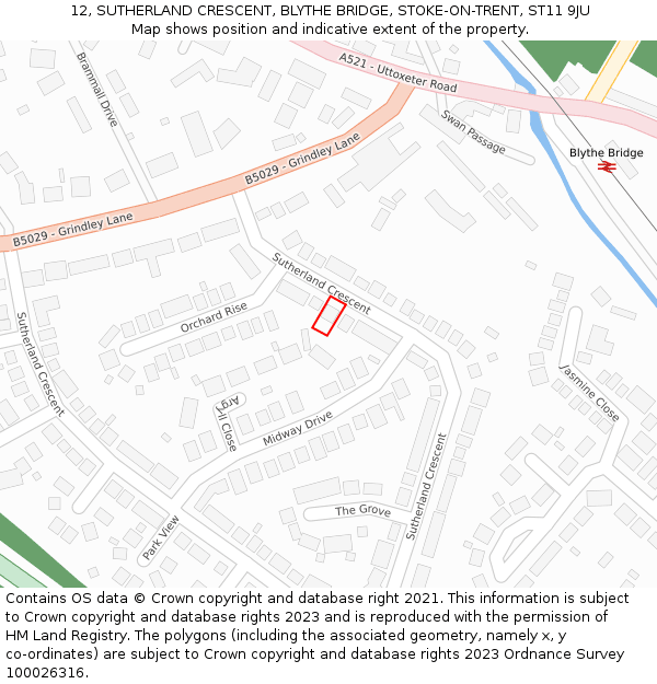12, SUTHERLAND CRESCENT, BLYTHE BRIDGE, STOKE-ON-TRENT, ST11 9JU: Location map and indicative extent of plot