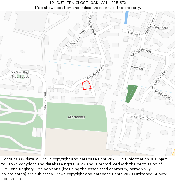 12, SUTHERN CLOSE, OAKHAM, LE15 6FX: Location map and indicative extent of plot