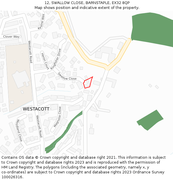 12, SWALLOW CLOSE, BARNSTAPLE, EX32 8QP: Location map and indicative extent of plot