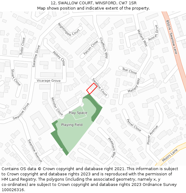 12, SWALLOW COURT, WINSFORD, CW7 1SR: Location map and indicative extent of plot