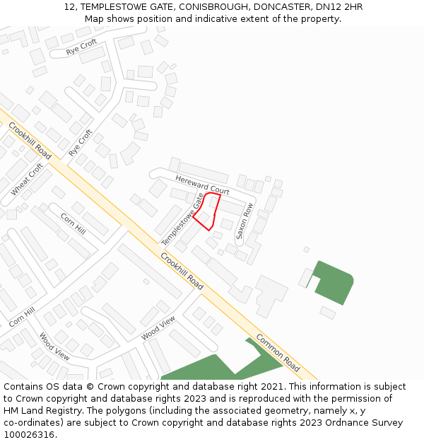 12, TEMPLESTOWE GATE, CONISBROUGH, DONCASTER, DN12 2HR: Location map and indicative extent of plot