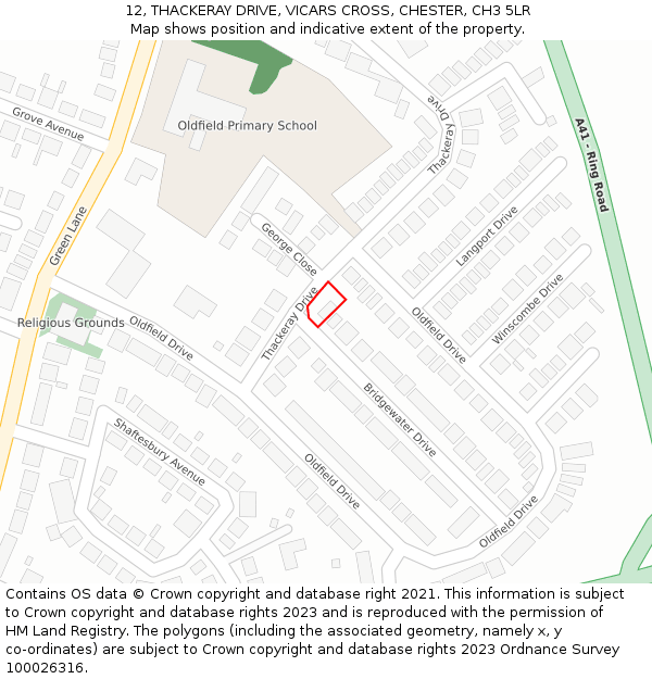 12, THACKERAY DRIVE, VICARS CROSS, CHESTER, CH3 5LR: Location map and indicative extent of plot