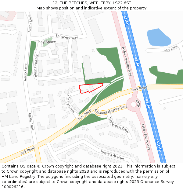 12, THE BEECHES, WETHERBY, LS22 6ST: Location map and indicative extent of plot