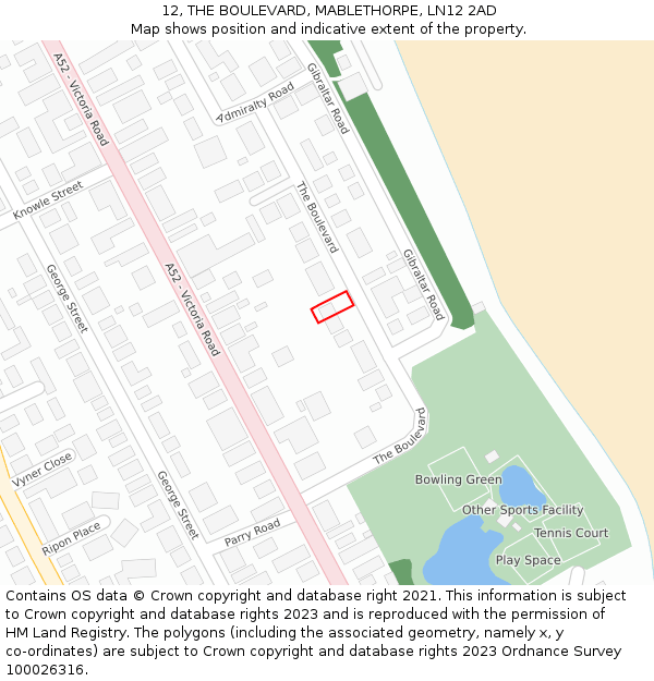 12, THE BOULEVARD, MABLETHORPE, LN12 2AD: Location map and indicative extent of plot