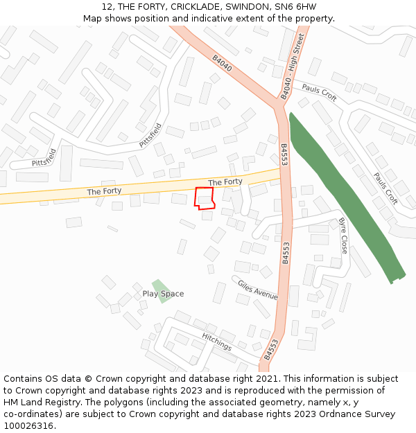 12, THE FORTY, CRICKLADE, SWINDON, SN6 6HW: Location map and indicative extent of plot