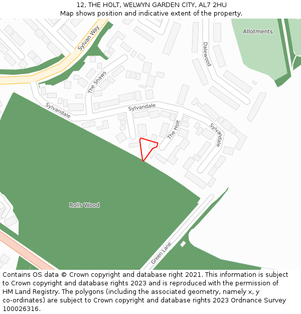 12, THE HOLT, WELWYN GARDEN CITY, AL7 2HU: Location map and indicative extent of plot