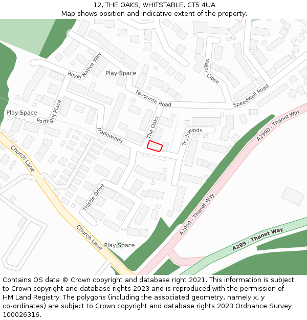 12, THE OAKS, WHITSTABLE, CT5 4UA: Location map and indicative extent of plot