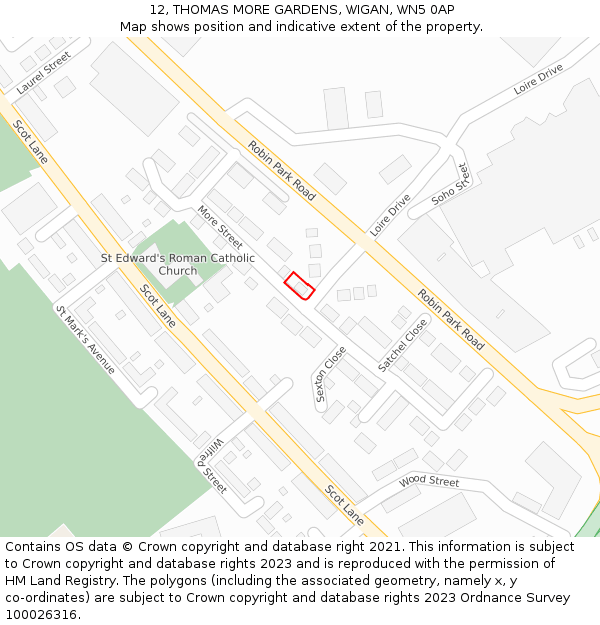 12, THOMAS MORE GARDENS, WIGAN, WN5 0AP: Location map and indicative extent of plot