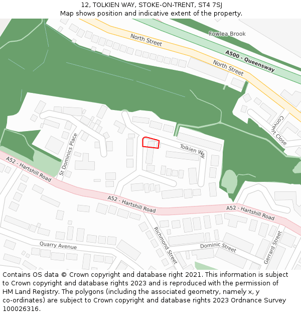12, TOLKIEN WAY, STOKE-ON-TRENT, ST4 7SJ: Location map and indicative extent of plot