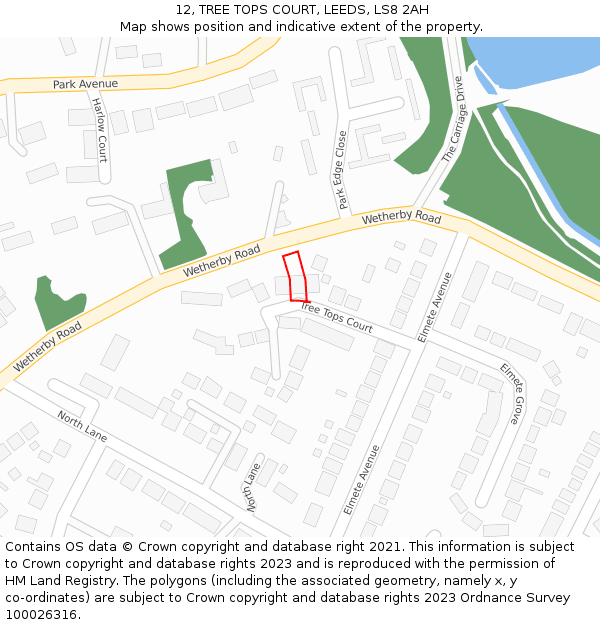 12, TREE TOPS COURT, LEEDS, LS8 2AH: Location map and indicative extent of plot