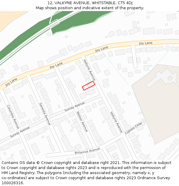 12, VALKYRIE AVENUE, WHITSTABLE, CT5 4DJ: Location map and indicative extent of plot