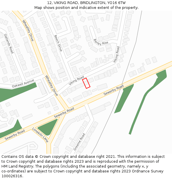 12, VIKING ROAD, BRIDLINGTON, YO16 6TW: Location map and indicative extent of plot