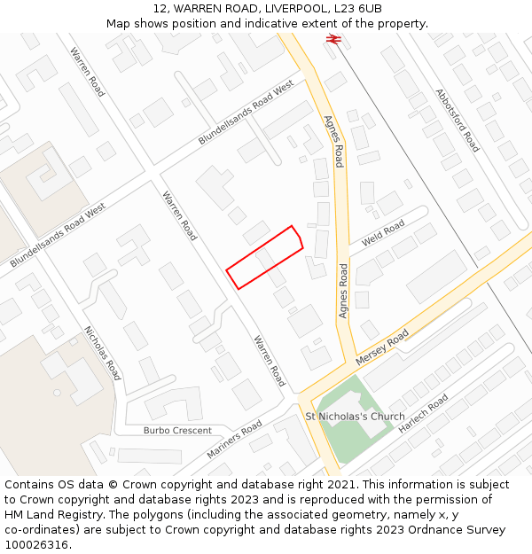 12, WARREN ROAD, LIVERPOOL, L23 6UB: Location map and indicative extent of plot