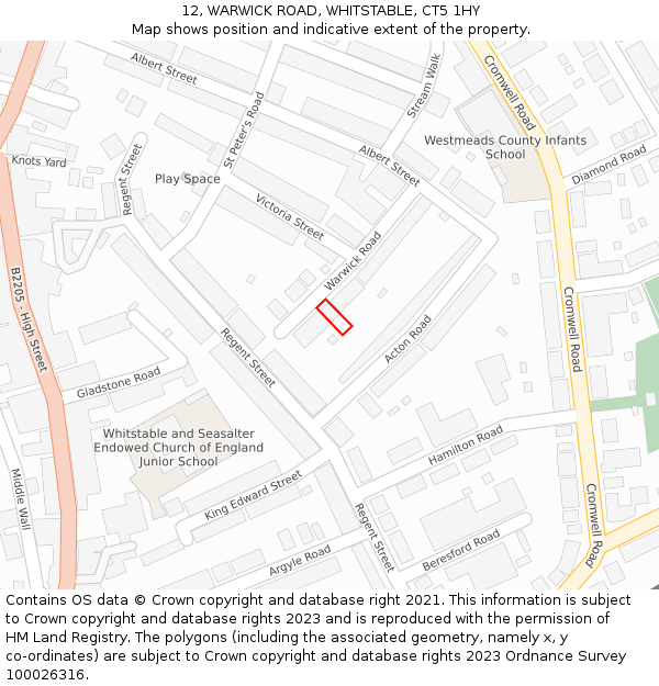 12, WARWICK ROAD, WHITSTABLE, CT5 1HY: Location map and indicative extent of plot