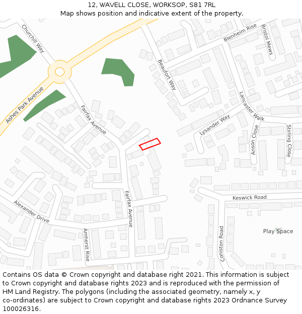 12, WAVELL CLOSE, WORKSOP, S81 7RL: Location map and indicative extent of plot