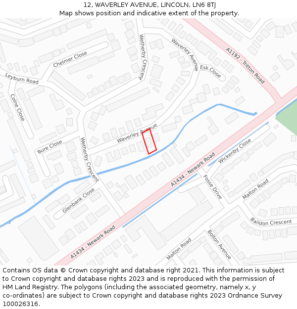 12, WAVERLEY AVENUE, LINCOLN, LN6 8TJ: Location map and indicative extent of plot