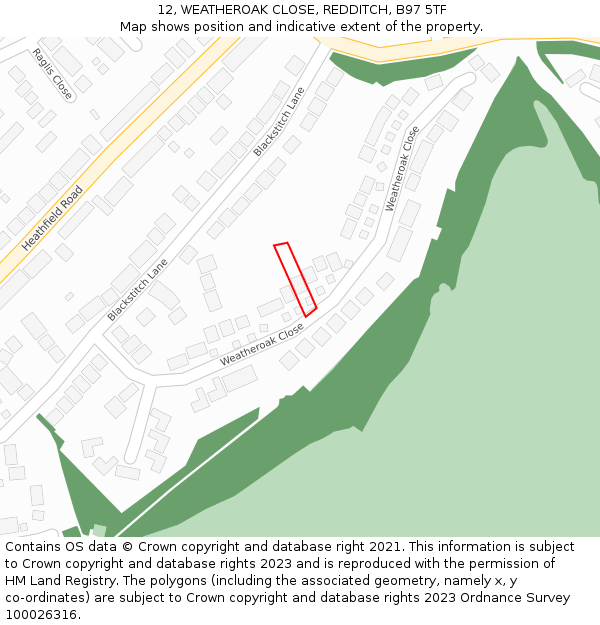 12, WEATHEROAK CLOSE, REDDITCH, B97 5TF: Location map and indicative extent of plot