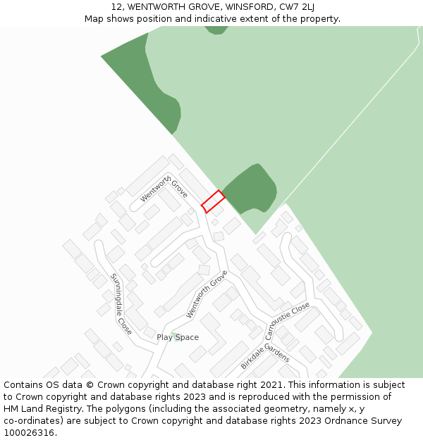 12, WENTWORTH GROVE, WINSFORD, CW7 2LJ: Location map and indicative extent of plot