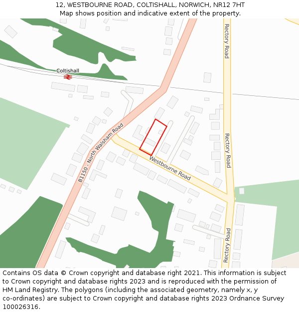 12, WESTBOURNE ROAD, COLTISHALL, NORWICH, NR12 7HT: Location map and indicative extent of plot