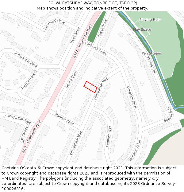 12, WHEATSHEAF WAY, TONBRIDGE, TN10 3PJ: Location map and indicative extent of plot