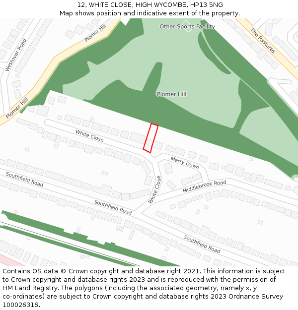 12, WHITE CLOSE, HIGH WYCOMBE, HP13 5NG: Location map and indicative extent of plot