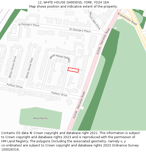 12, WHITE HOUSE GARDENS, YORK, YO24 1EA: Location map and indicative extent of plot