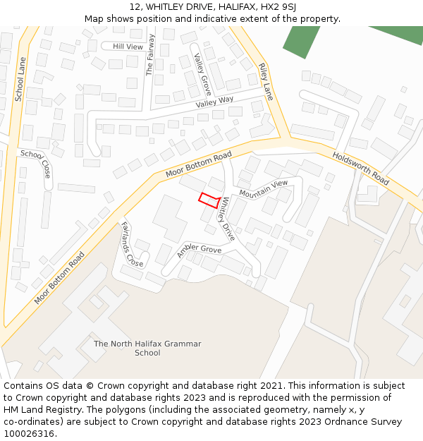 12, WHITLEY DRIVE, HALIFAX, HX2 9SJ: Location map and indicative extent of plot