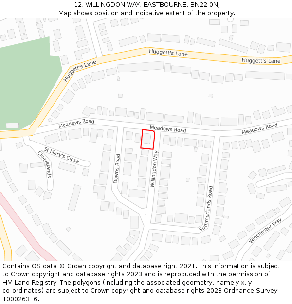 12, WILLINGDON WAY, EASTBOURNE, BN22 0NJ: Location map and indicative extent of plot