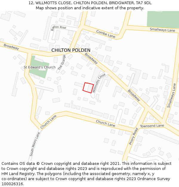 12, WILLMOTTS CLOSE, CHILTON POLDEN, BRIDGWATER, TA7 9DL: Location map and indicative extent of plot