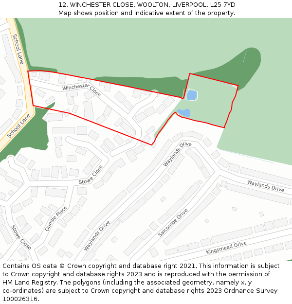 12, WINCHESTER CLOSE, WOOLTON, LIVERPOOL, L25 7YD: Location map and indicative extent of plot