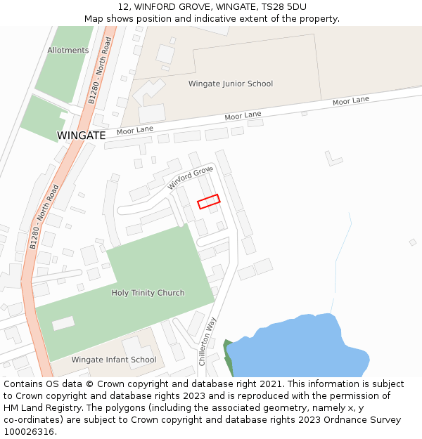 12, WINFORD GROVE, WINGATE, TS28 5DU: Location map and indicative extent of plot