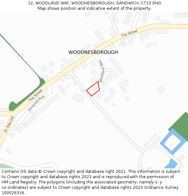 12, WOODLAND WAY, WOODNESBOROUGH, SANDWICH, CT13 0NG: Location map and indicative extent of plot