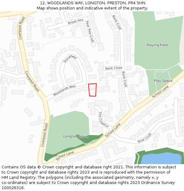 12, WOODLANDS WAY, LONGTON, PRESTON, PR4 5HN: Location map and indicative extent of plot