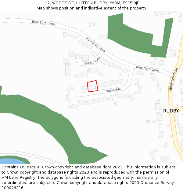 12, WOODSIDE, HUTTON RUDBY, YARM, TS15 0JF: Location map and indicative extent of plot