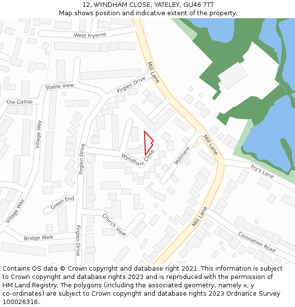 12, WYNDHAM CLOSE, YATELEY, GU46 7TT: Location map and indicative extent of plot