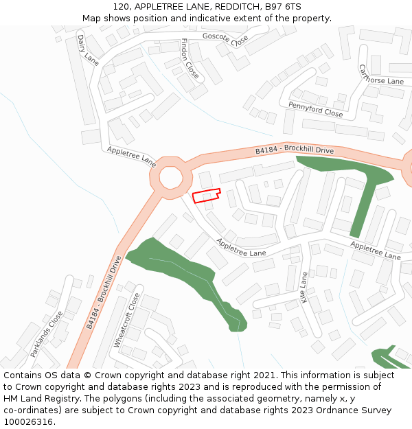 120, APPLETREE LANE, REDDITCH, B97 6TS: Location map and indicative extent of plot