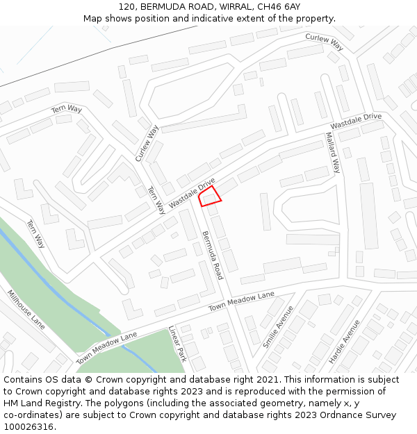 120, BERMUDA ROAD, WIRRAL, CH46 6AY: Location map and indicative extent of plot