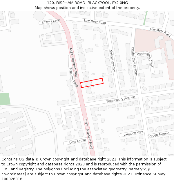 120, BISPHAM ROAD, BLACKPOOL, FY2 0NG: Location map and indicative extent of plot