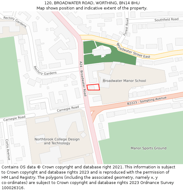 120, BROADWATER ROAD, WORTHING, BN14 8HU: Location map and indicative extent of plot