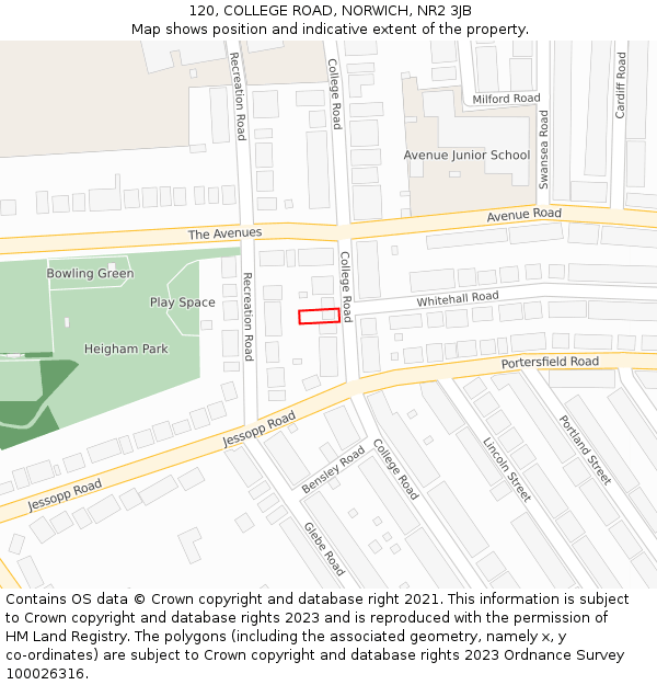 120, COLLEGE ROAD, NORWICH, NR2 3JB: Location map and indicative extent of plot