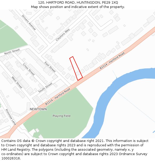 120, HARTFORD ROAD, HUNTINGDON, PE29 1XQ: Location map and indicative extent of plot