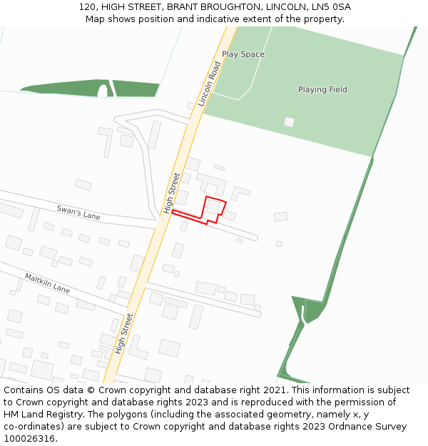 120, HIGH STREET, BRANT BROUGHTON, LINCOLN, LN5 0SA: Location map and indicative extent of plot