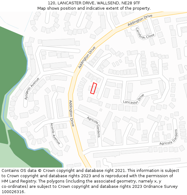 120, LANCASTER DRIVE, WALLSEND, NE28 9TF: Location map and indicative extent of plot