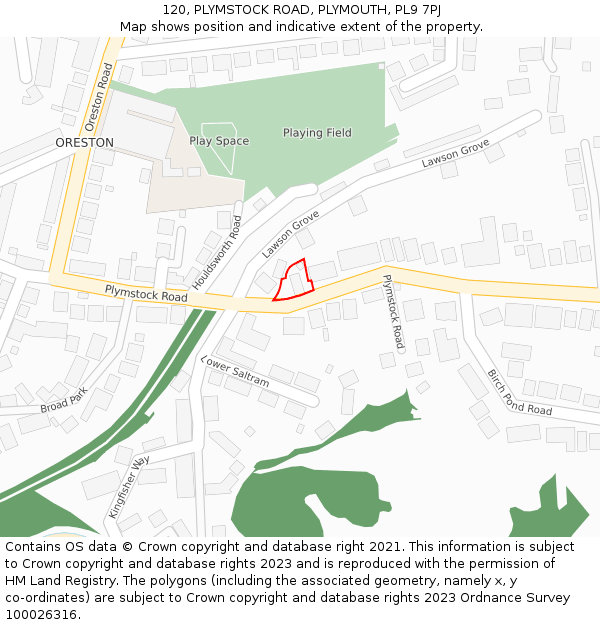 120, PLYMSTOCK ROAD, PLYMOUTH, PL9 7PJ: Location map and indicative extent of plot