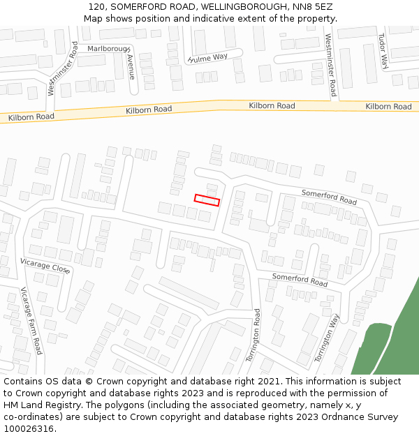 120, SOMERFORD ROAD, WELLINGBOROUGH, NN8 5EZ: Location map and indicative extent of plot