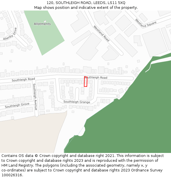 120, SOUTHLEIGH ROAD, LEEDS, LS11 5XQ: Location map and indicative extent of plot