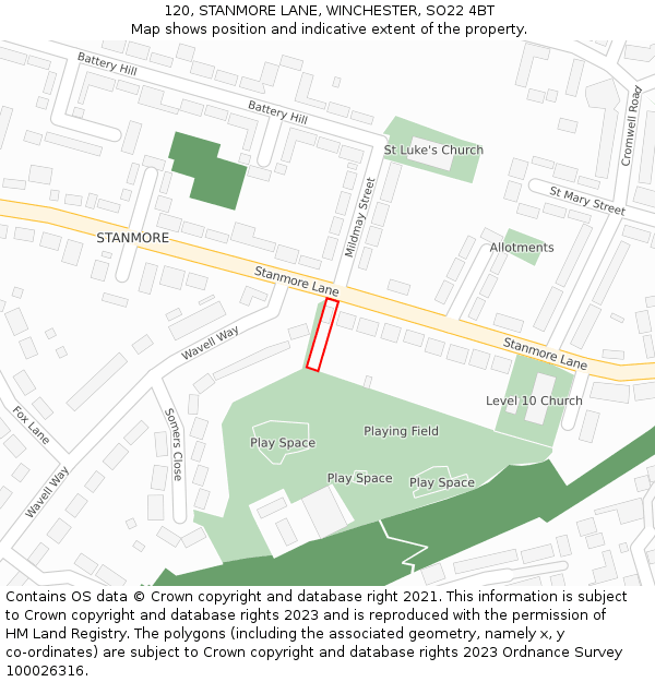 120, STANMORE LANE, WINCHESTER, SO22 4BT: Location map and indicative extent of plot