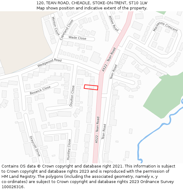 120, TEAN ROAD, CHEADLE, STOKE-ON-TRENT, ST10 1LW: Location map and indicative extent of plot