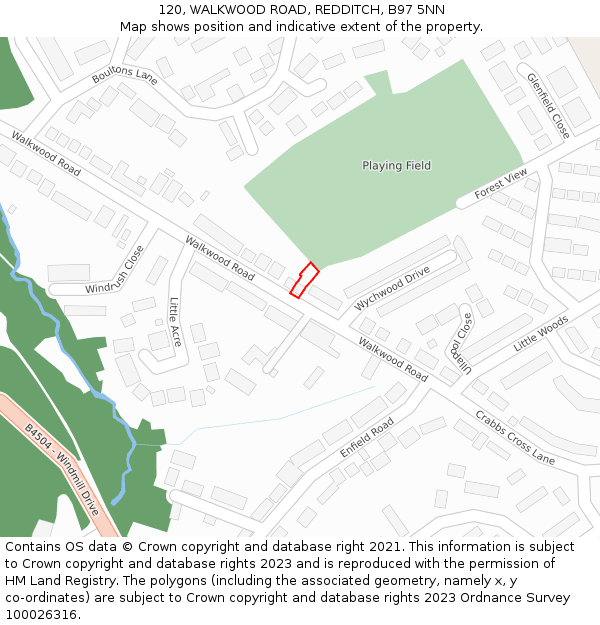 120, WALKWOOD ROAD, REDDITCH, B97 5NN: Location map and indicative extent of plot